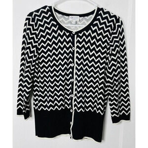 Talbots Oprah Magazine Collection Cardigan Sz MP Button Up Knit Chevron Stretch